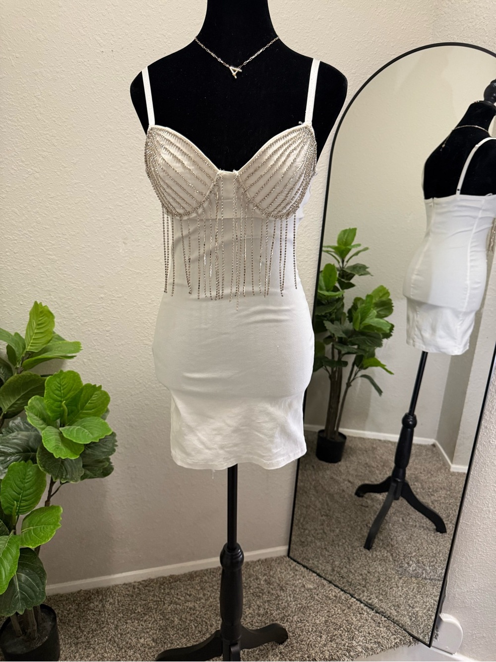White Embellished Fringe Bustier Mini Dress